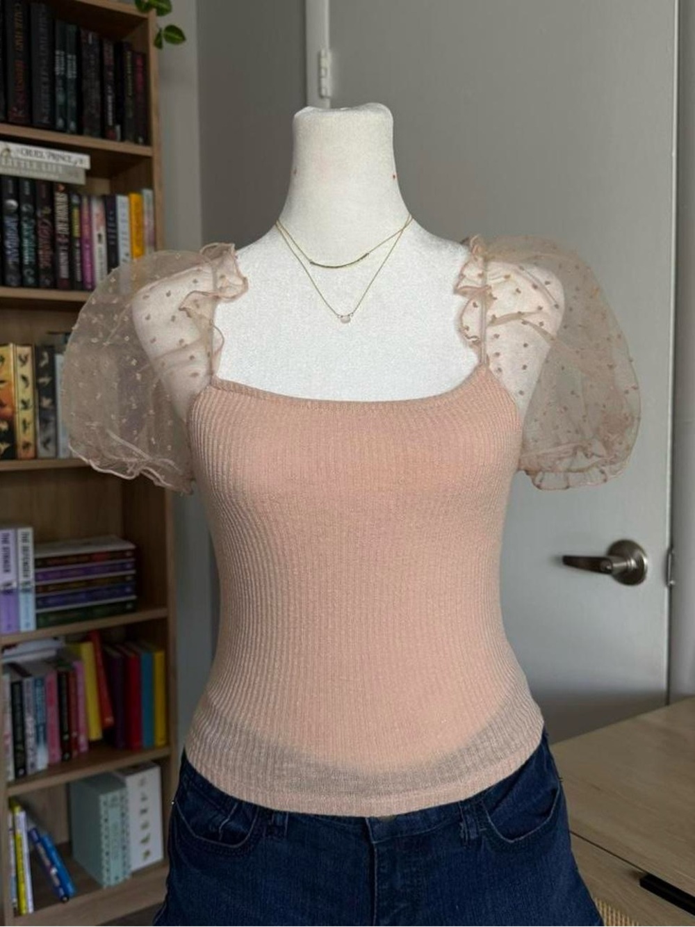 altar'd state nude pink puffed sleeve top